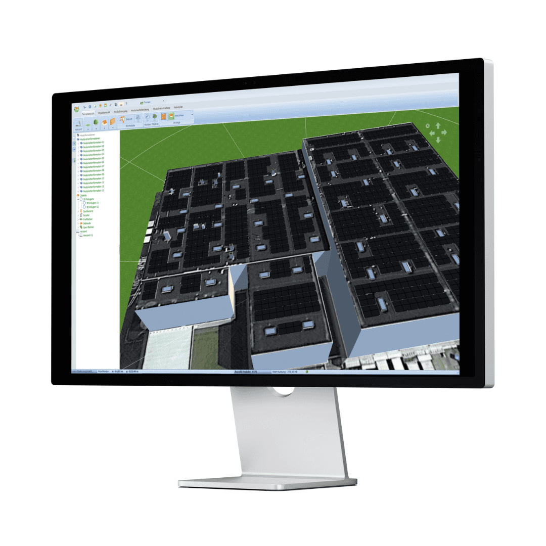 PV-Planung und Solarmodule als visuelle Projektoberfläche